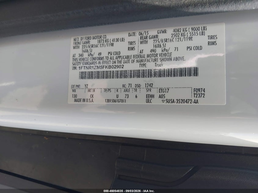 FORD TRANSIT-250 2015 VIN 1FTNR1ZM5FKB02902