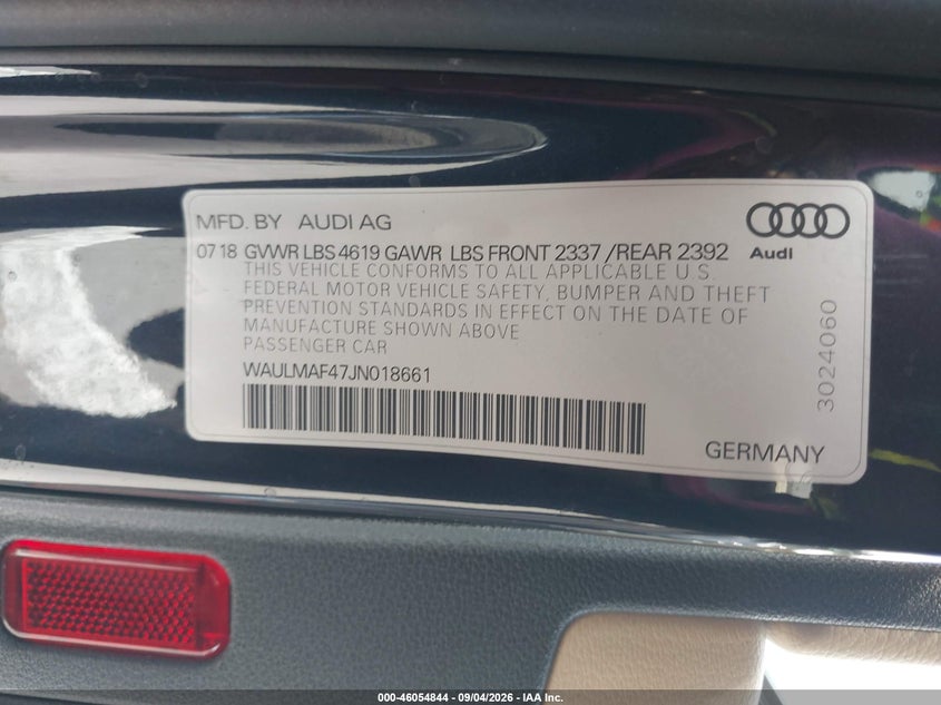 AUDI A4 2018 VIN WAULMAF47JN018661