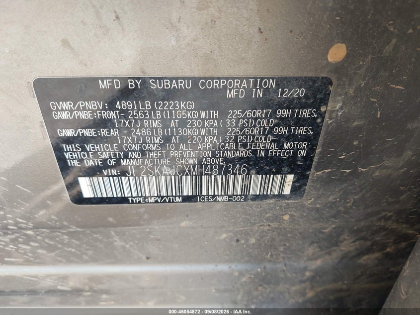 SUBARU FORESTER 2021 VIN JF2SKAJCXMH487346