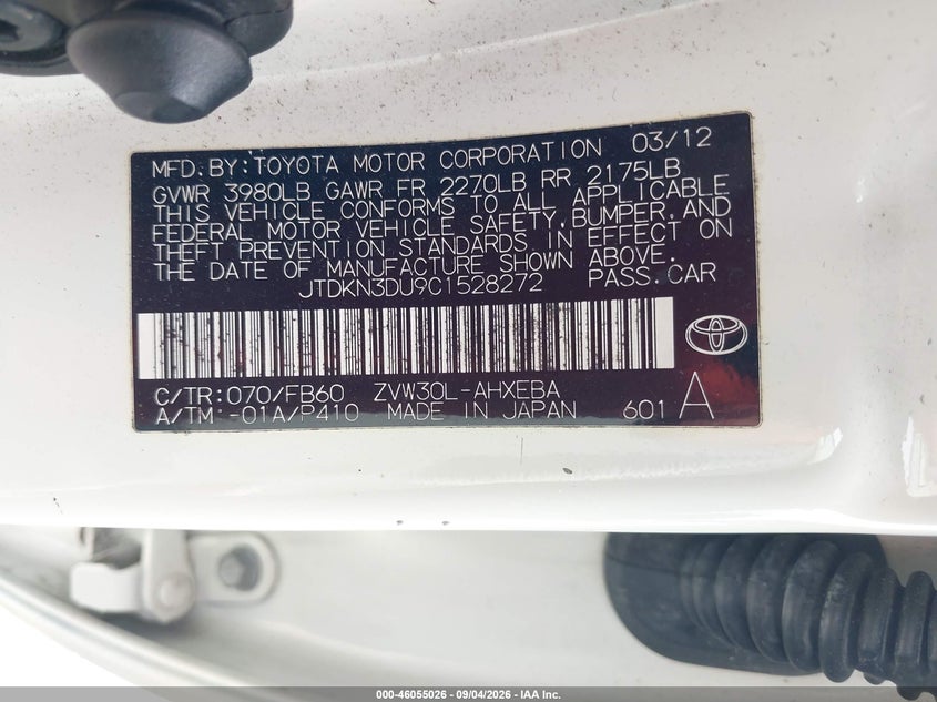 TOYOTA PRIUS 2012 VIN JTDKN3DU9C1528272