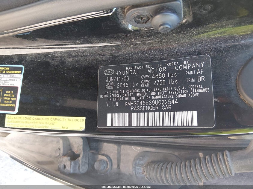 HYUNDAI GENESIS 2009 VIN KMHGC46E39U022544