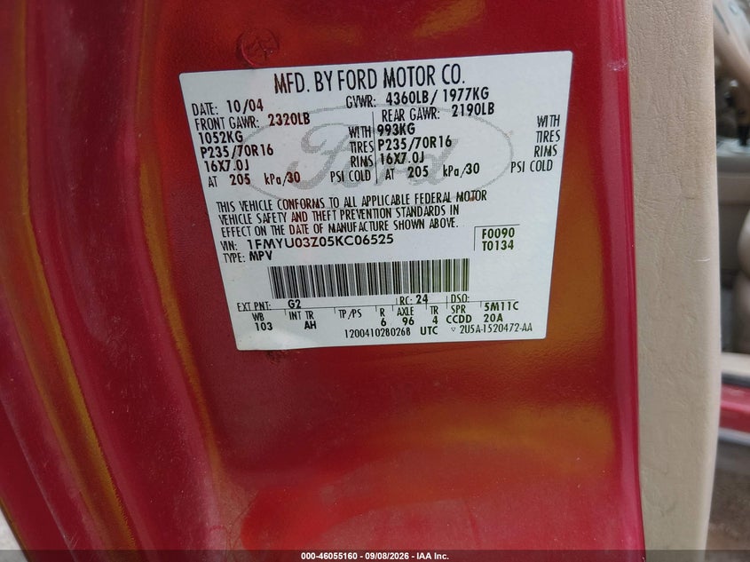 FORD ESCAPE 2005 VIN 1FMYU03Z05KC06525