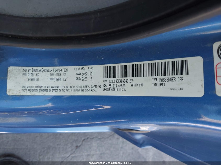 CHRYSLER SEBRING 2008 VIN 1C3LC45K48N643167