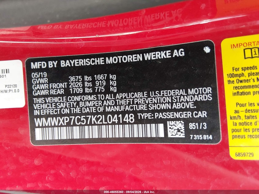 MINI HARDTOP 2019 VIN WMWXP7C57K2L04148