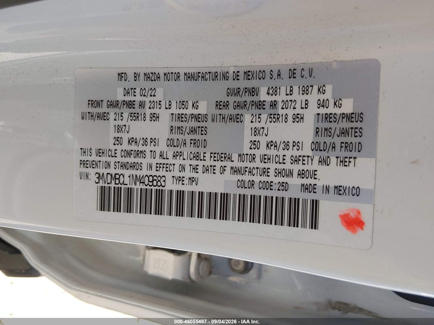 MAZDA CX-30 2022 VIN 3MVDMBCL1NM409683