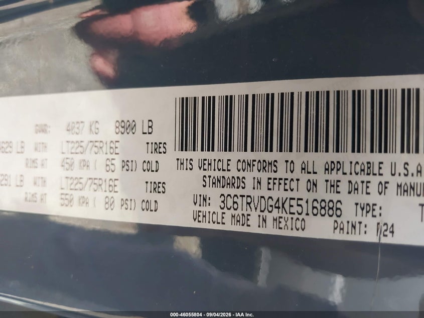 RAM PROMASTER 2500 2019 VIN 3C6TRVDG4KE516886