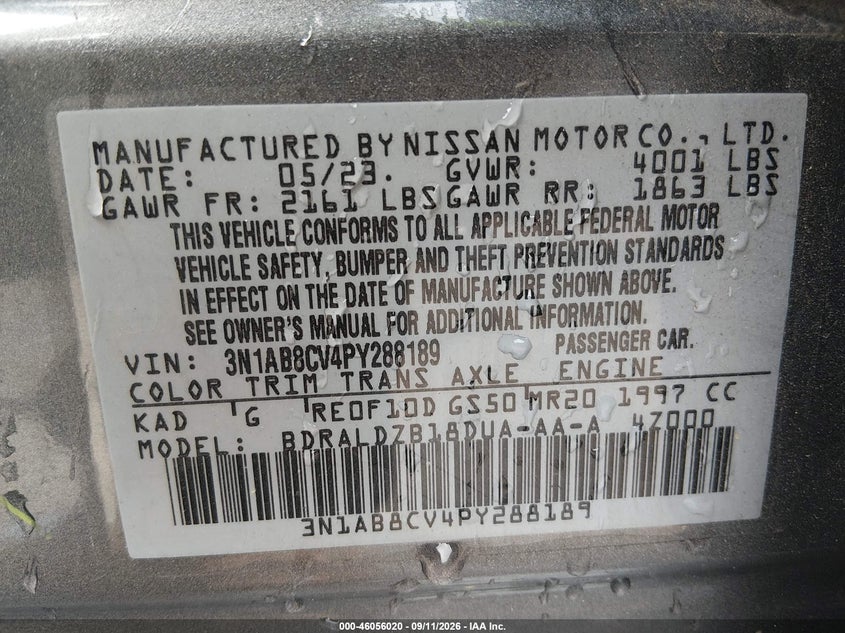 NISSAN SENTRA 2023 VIN 3N1AB8CV4PY288189