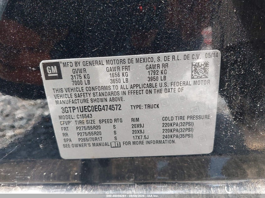 GMC SIERRA 1500 2014 VIN 3GTP1UEC0EG474572