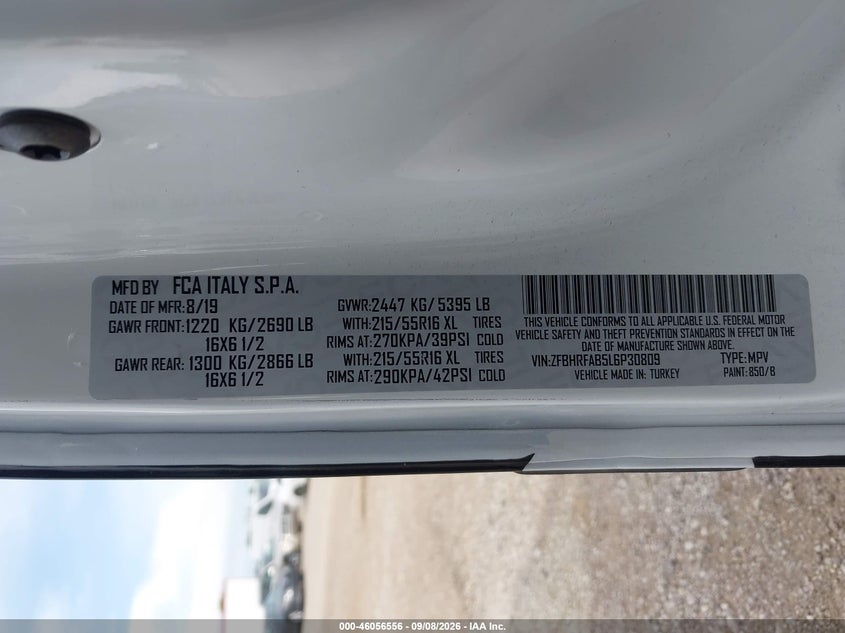 RAM PROMASTER CITY 2020 VIN ZFBHRFAB5L6P30809