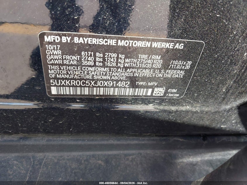 BMW X5 2018 VIN 5UXKR0C5XJ0X91482