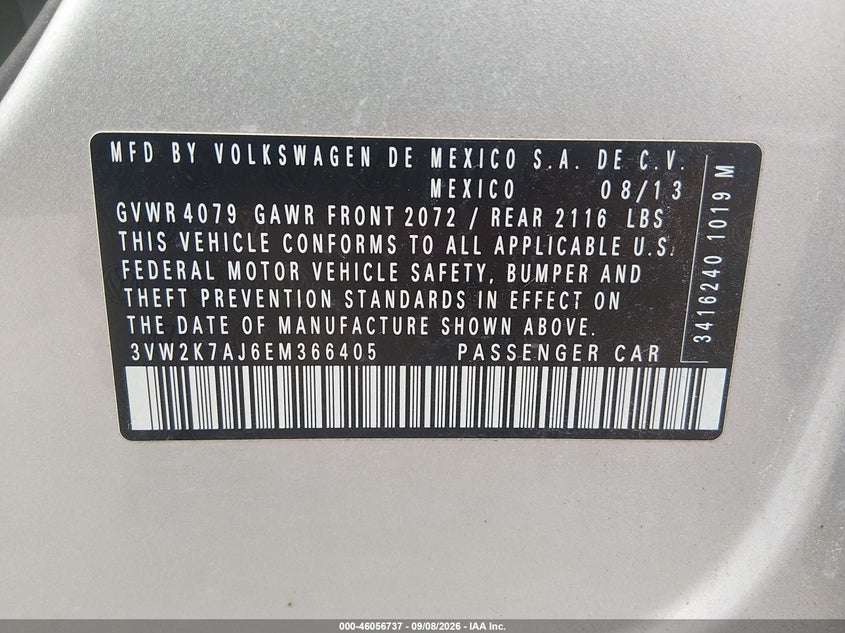 2014 VOLKSWAGEN JETTA SEDAN 2.0L I-4 REGULAR , 115HP