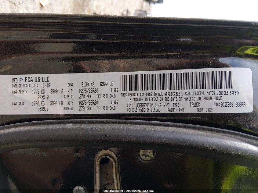 RAM 1500 2018 VIN 1C6RR7MT0JS243721