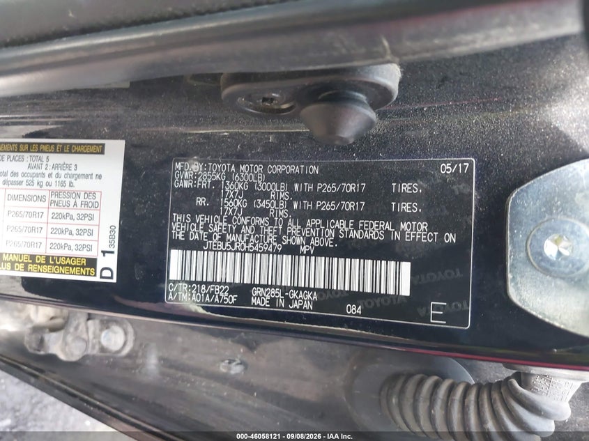 TOYOTA 4RUNNER 2017 VIN JTEBU5JR0H5459479