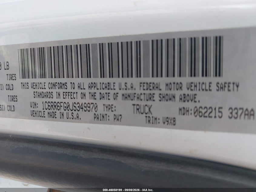 RAM 1500 2018 VIN 1C6RR6FG0JS349970