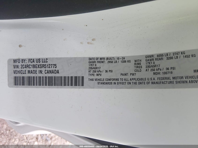 2025 CHRYSLER PACIFICA VAN 3.6L V-6 DOHC, VVT, REGULAR , 287HP