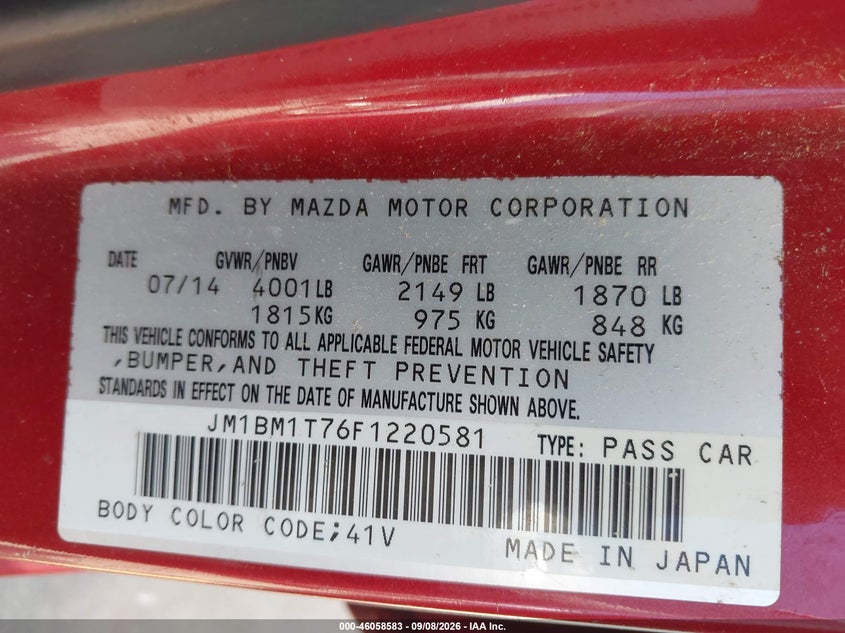 MAZDA MAZDA3 2015 VIN JM1BM1T76F1220581