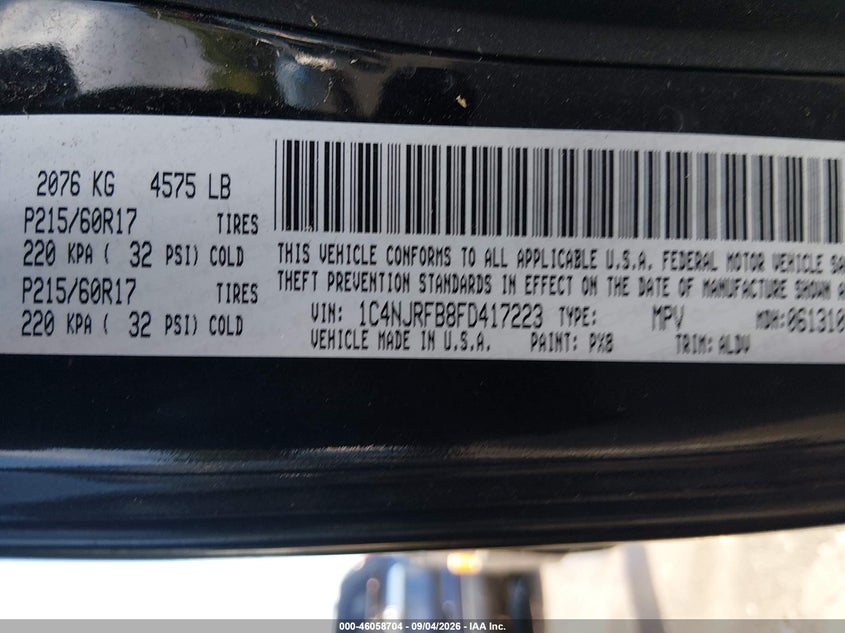 JEEP PATRIOT 2015 VIN 1C4NJRFB8FD417223