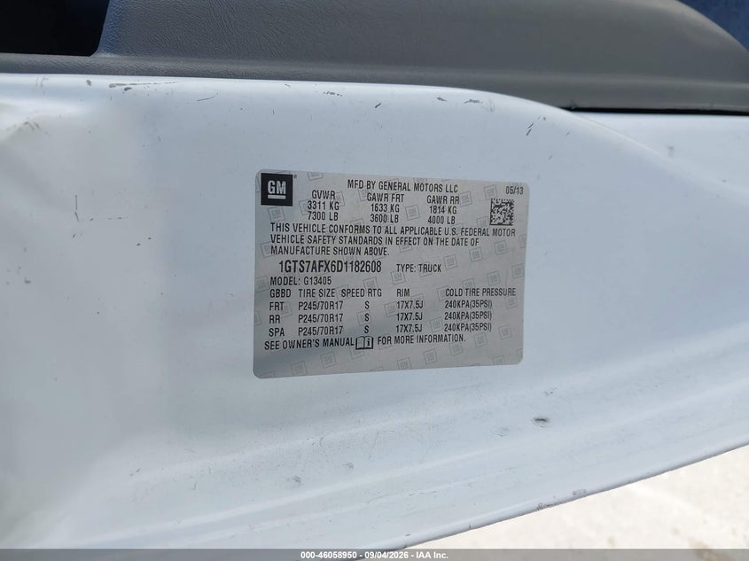 GMC SAVANA 1500 2013 VIN 1GTS7AFX6D1182608