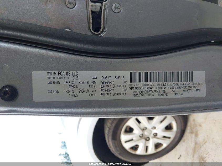 DODGE JOURNEY 2015 VIN 3C4PDCAB7FT675148