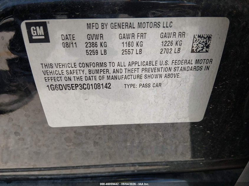CADILLAC CTS-V 2012 VIN 1G6DV5EP3C0108142