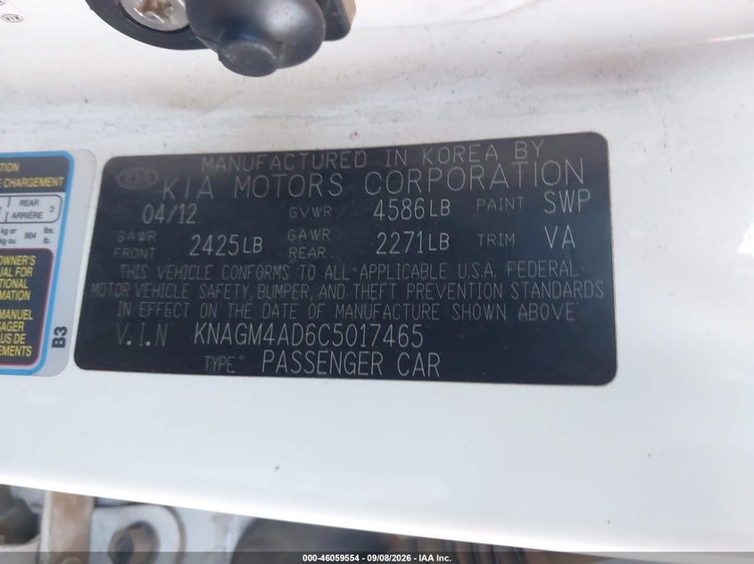 KIA OPTIMA HYBRID 2012 VIN KNAGM4AD6C5017465