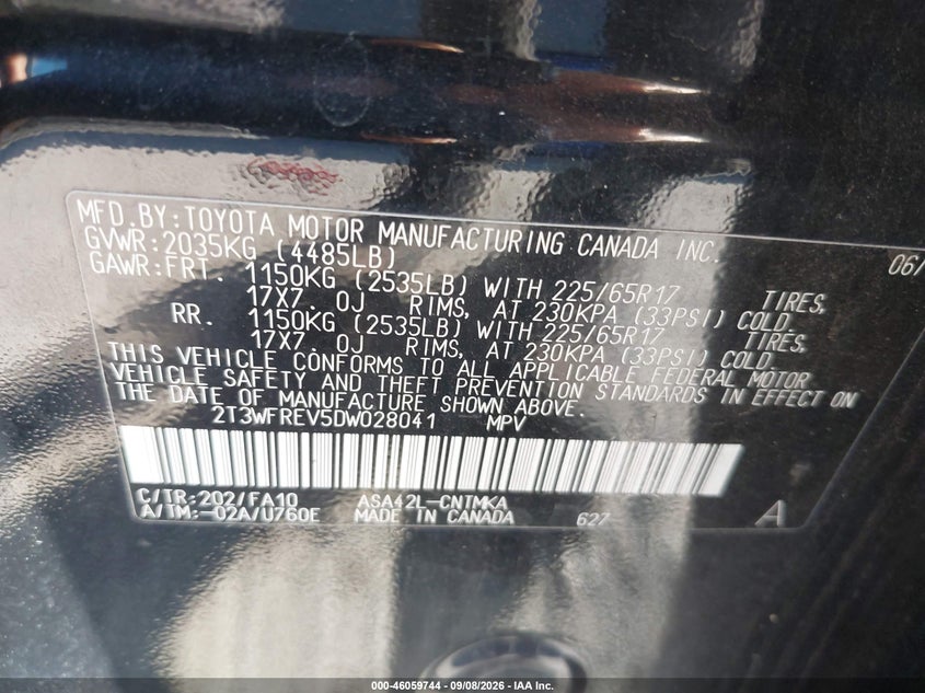 TOYOTA RAV4 2013 VIN 2T3WFREV5DW028041