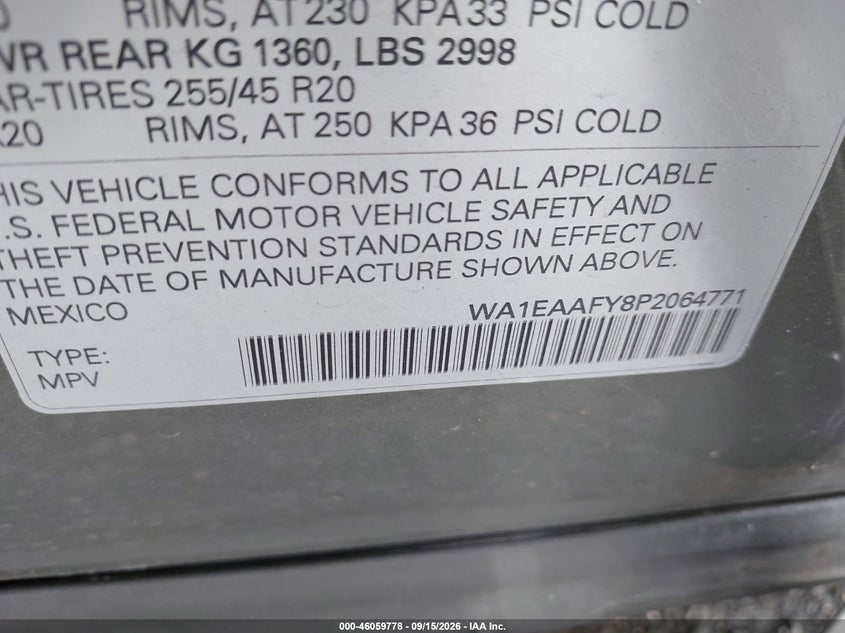AUDI Q5 2023 VIN WA1EAAFY8P2064771