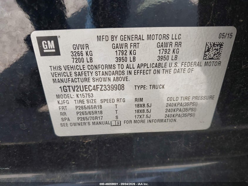 2015 GMC SIERRA TRUCK 5.3L V-8 DI, VVT, 355HP