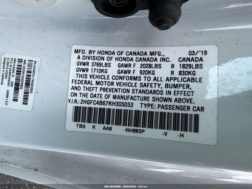 2019 HONDA CIVIC auction photo 8