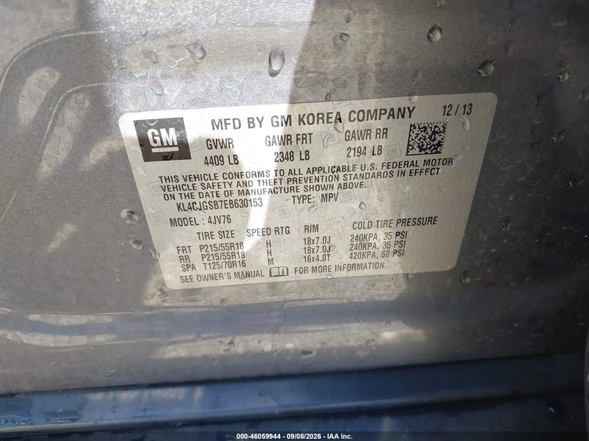 BUICK ENCORE 2014 VIN KL4CJGSB7EB630153