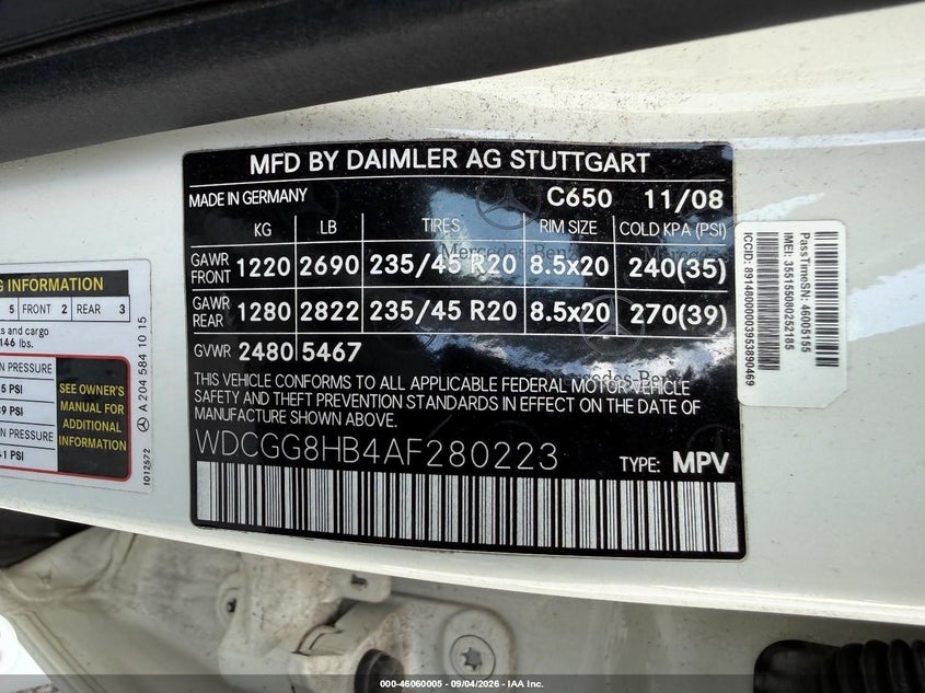 MERCEDES-BENZ GLK 350 2010 VIN WDCGG8HB4AF280223