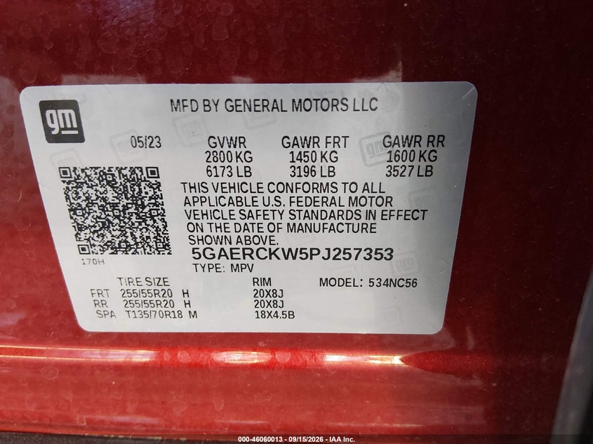 BUICK ENCLAVE 2023 VIN 5GAERCKW5PJ257353