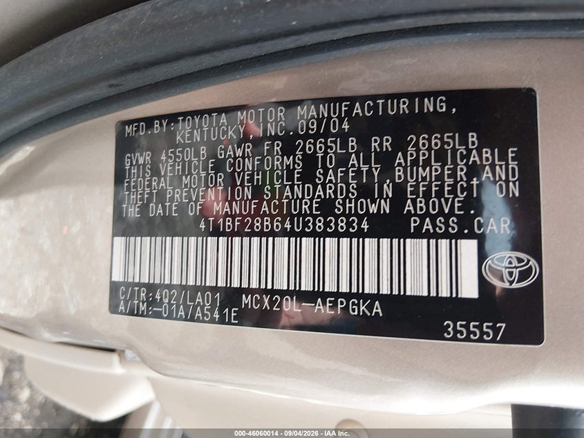 TOYOTA AVALON 2004 VIN 4T1BF28B64U383834