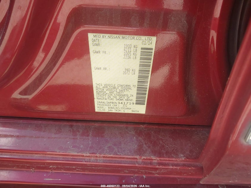NISSAN ALTIMA 2014 VIN 1N4AL3AP8EN341719