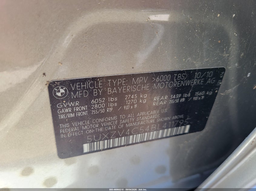 BMW X5 2011 VIN 5UXZV4C54BL411795