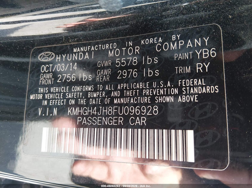 HYUNDAI EQUUS 2015 VIN KMHGH4JH8FU096928