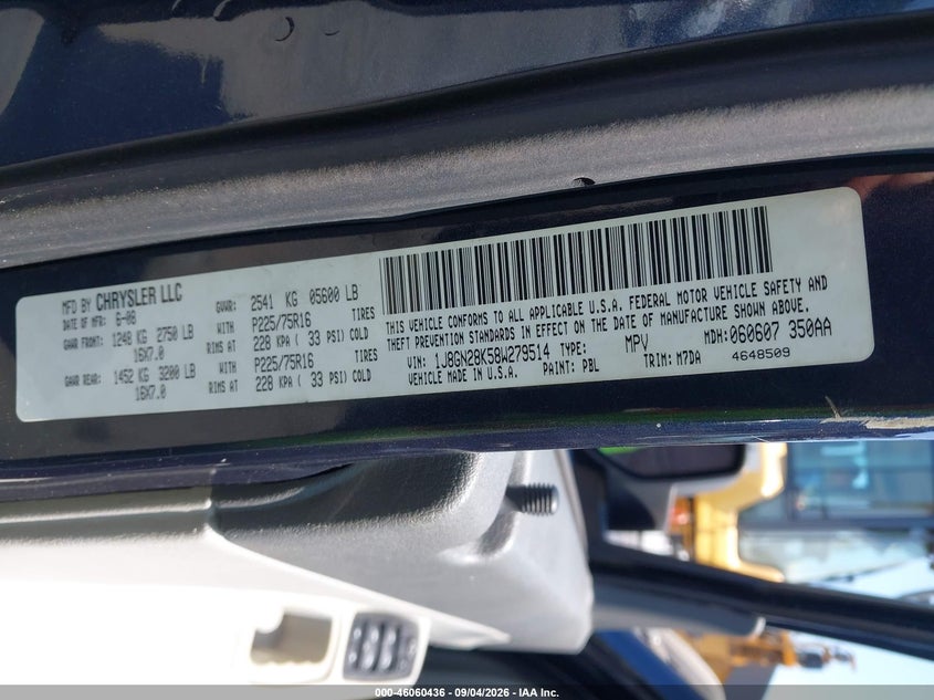 JEEP LIBERTY 2008 VIN 1J8GN28K58W279514
