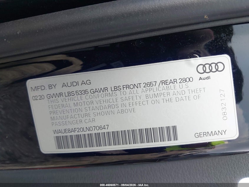 AUDI A6 2020 VIN WAUE8AF20LN070647