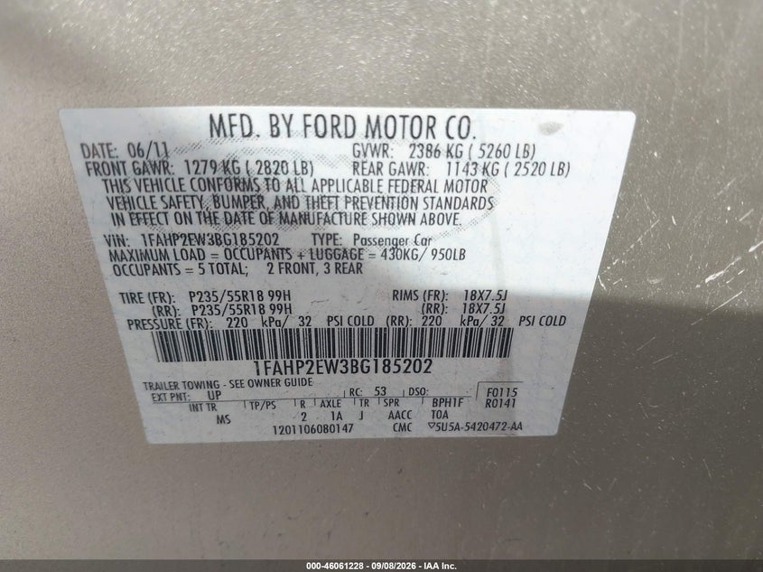 2011 FORD TAURUS auction photo 7
