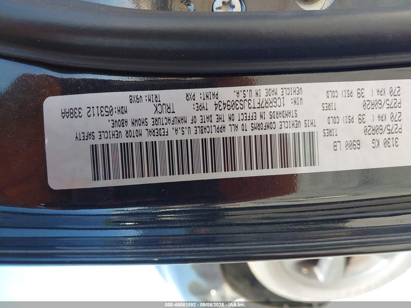 RAM 1500 2018 VIN 1C6RR7FT3JS309434