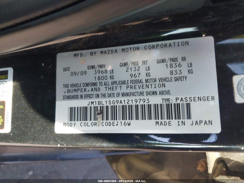 MAZDA MAZDA3 2010 VIN JM1BL1SG9A1219793