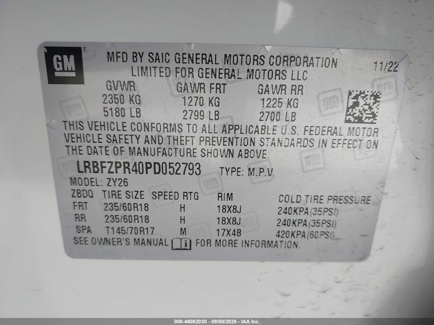 BUICK ENVISION 2023 VIN LRBFZPR40PD052793