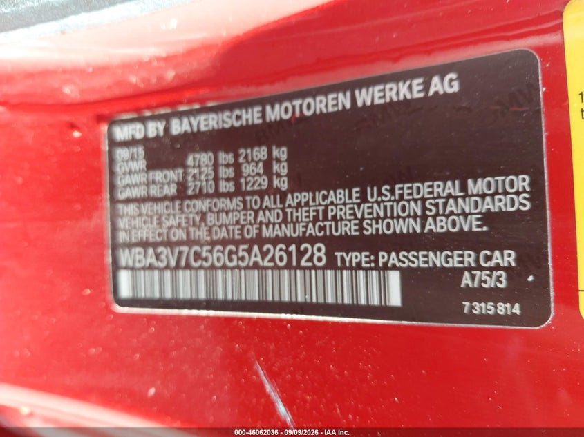 BMW 428I 2016 VIN WBA3V7C56G5A26128
