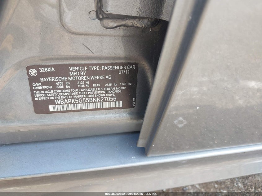 2011 BMW 3ER SEDAN 3.0L I-6 DOHC, VVT, PREMIUM , 230HP