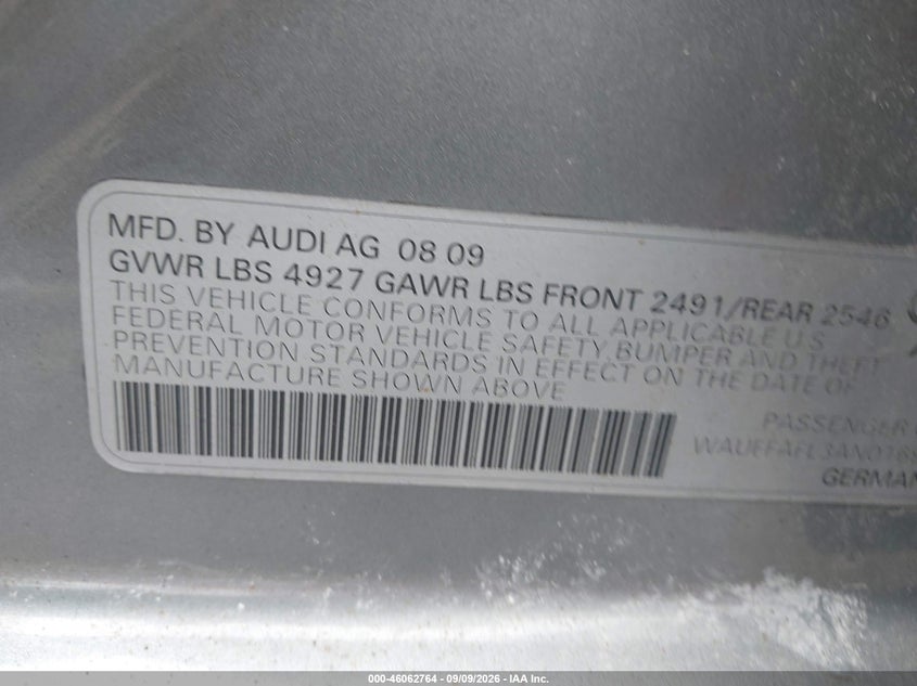 AUDI A4 2010 VIN WAUFFAFL3AN016971
