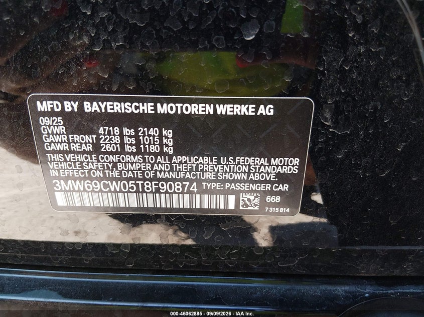 BMW 330I 2026 VIN 3MW69CW05T8F90874