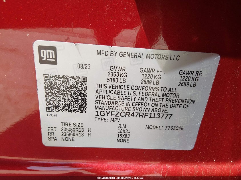 CADILLAC XT4 2024 VIN 1GYFZCR47RF113777