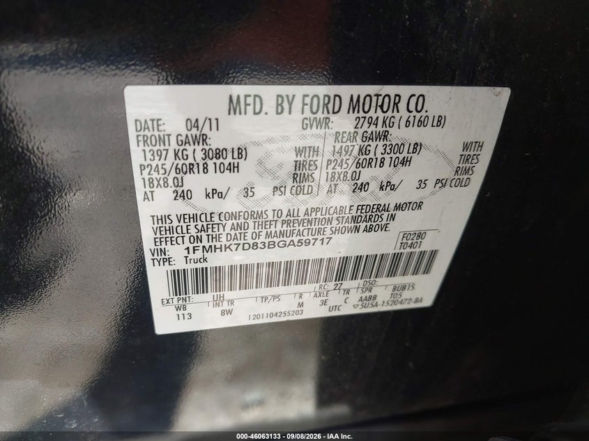 2011 FORD EXPLORER SPORT UTILITY VEHICLE 3.5L V-6 DOHC, VVT, REGULAR , 290HP