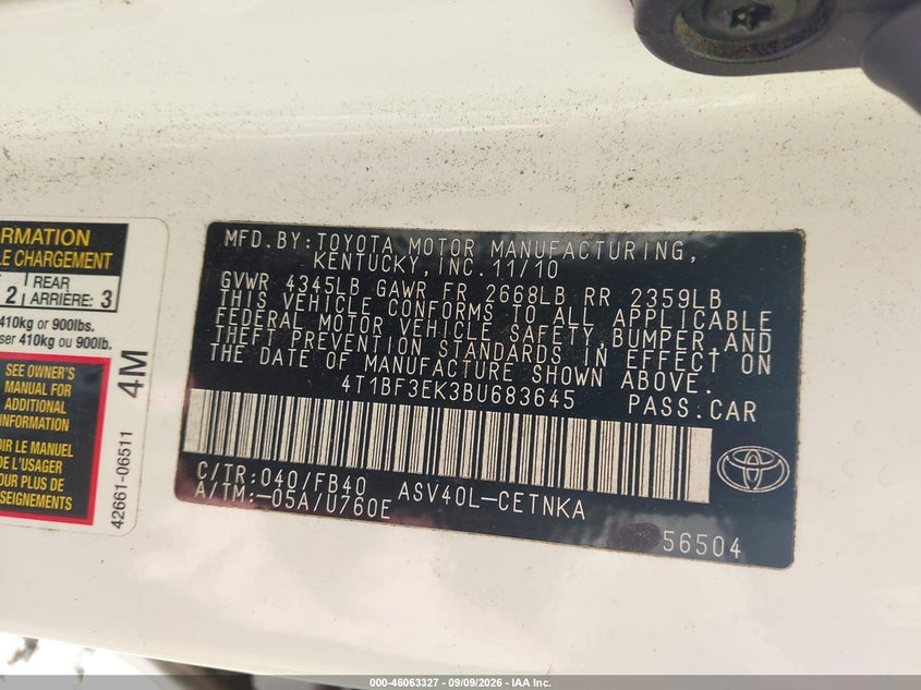 2011 TOYOTA CAMRY · Photo 9