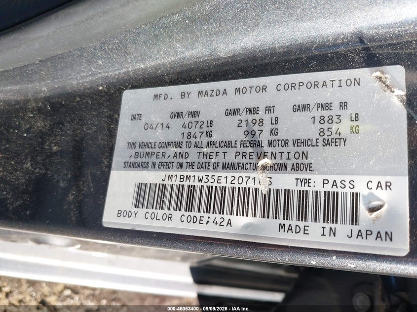 MAZDA MAZDA3 2014 VIN JM1BM1W35E1207103